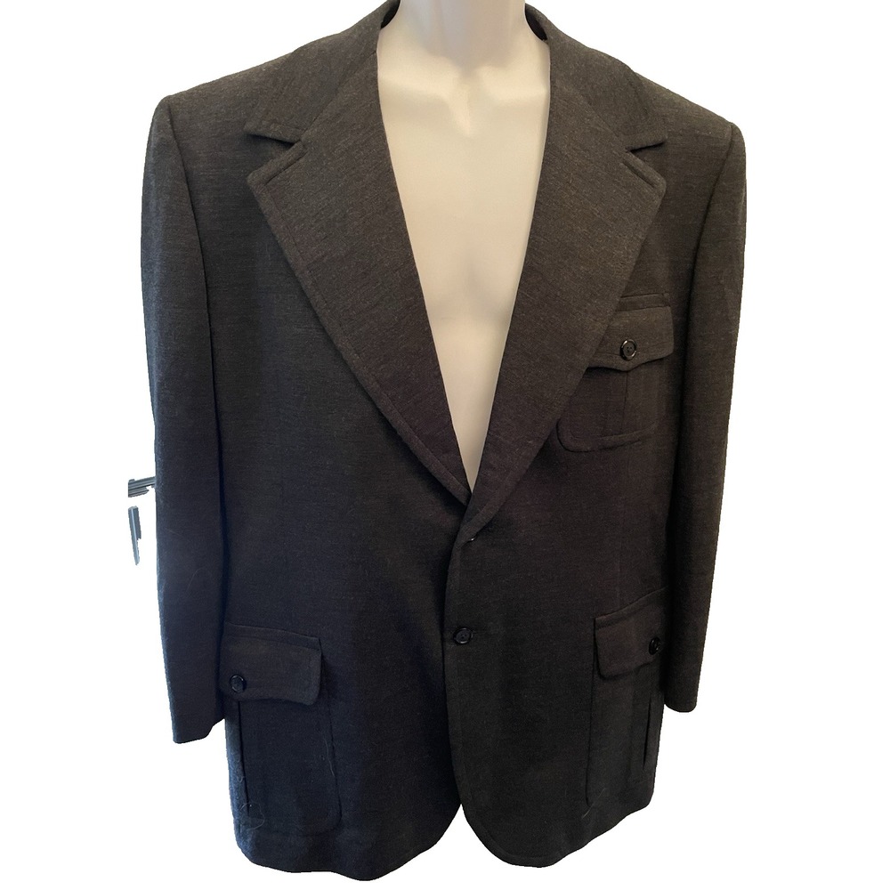 VTG 70s Men's Sport Coat Blazer grey Charcoal no size check measurements custom